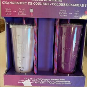 Color-Changing Double Wall Tumbler Set — Pink & Purple